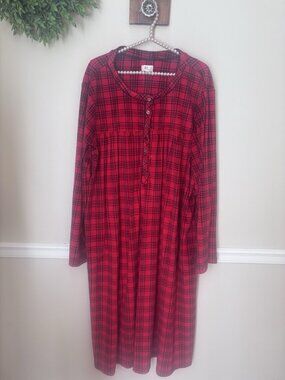 Aria Collection Size 4X Long Red Plaid Nightgown Soft Flannel Pockets